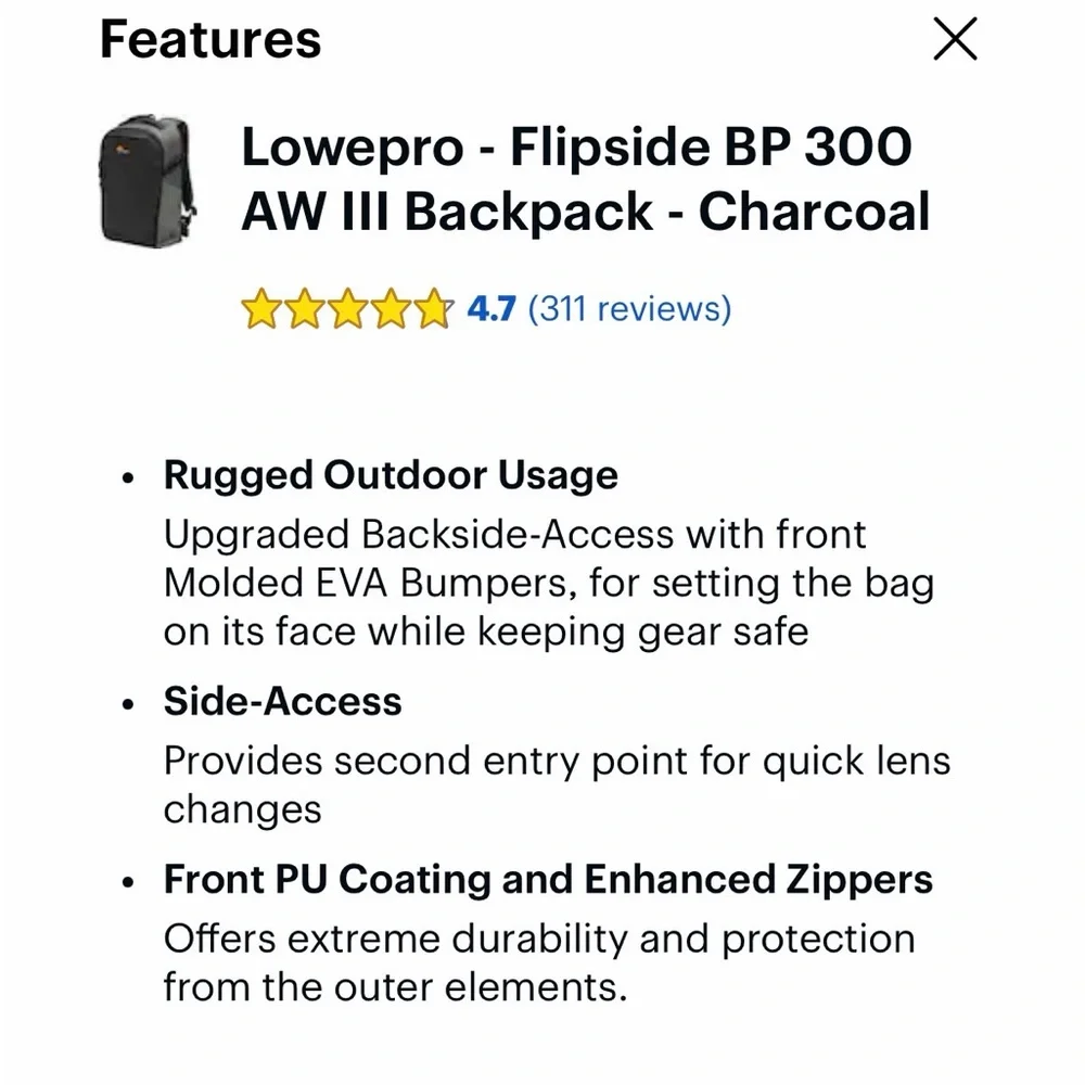Lowepro - Flipside BP 300 AW III Backpack  Camera Backpack